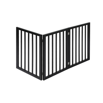 PaWz 3 Panels Wooden Pet Gate Dog Fence Safety Stair Barrier Security Door Black PaWz